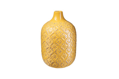 Ceramic Round Vase Gloss Finish Yellow-10.00"H