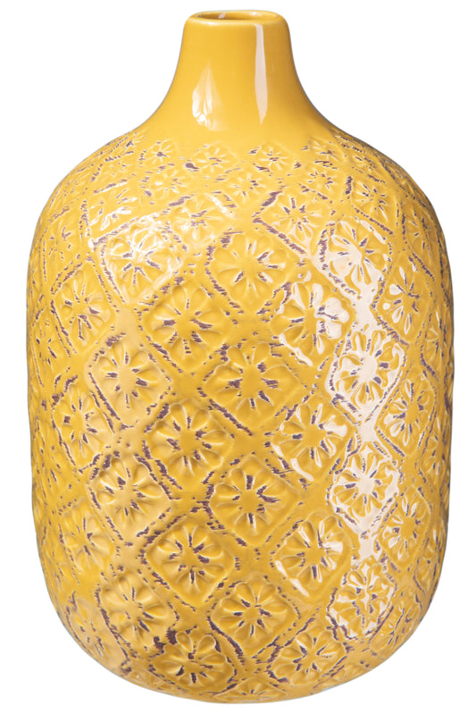 Ceramic Round Vase Gloss Finish Yellow-10.00"H