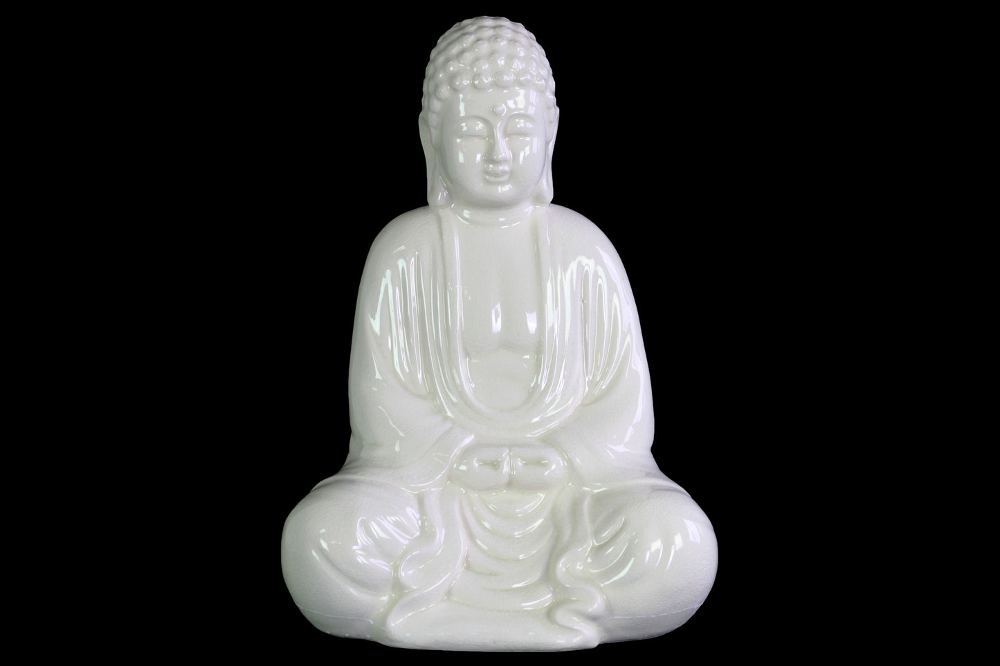 12" Porcelain Meditating Buddha Figurine Gloss Finish