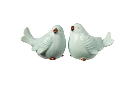 Porcelain Standing Cardinal Bird Figurine Gloss Finish Light Blue-5.50"H