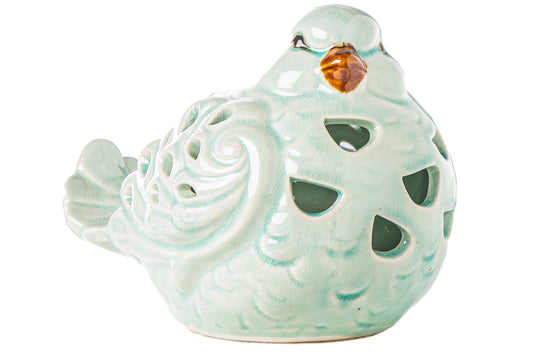 Porcelain Sitting Bird Figurine Gloss Finish Baby Blue-6.25"H