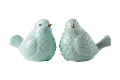 Porcelain Sitting Bird Figurine Gloss Finish Light Blue-6.00"H