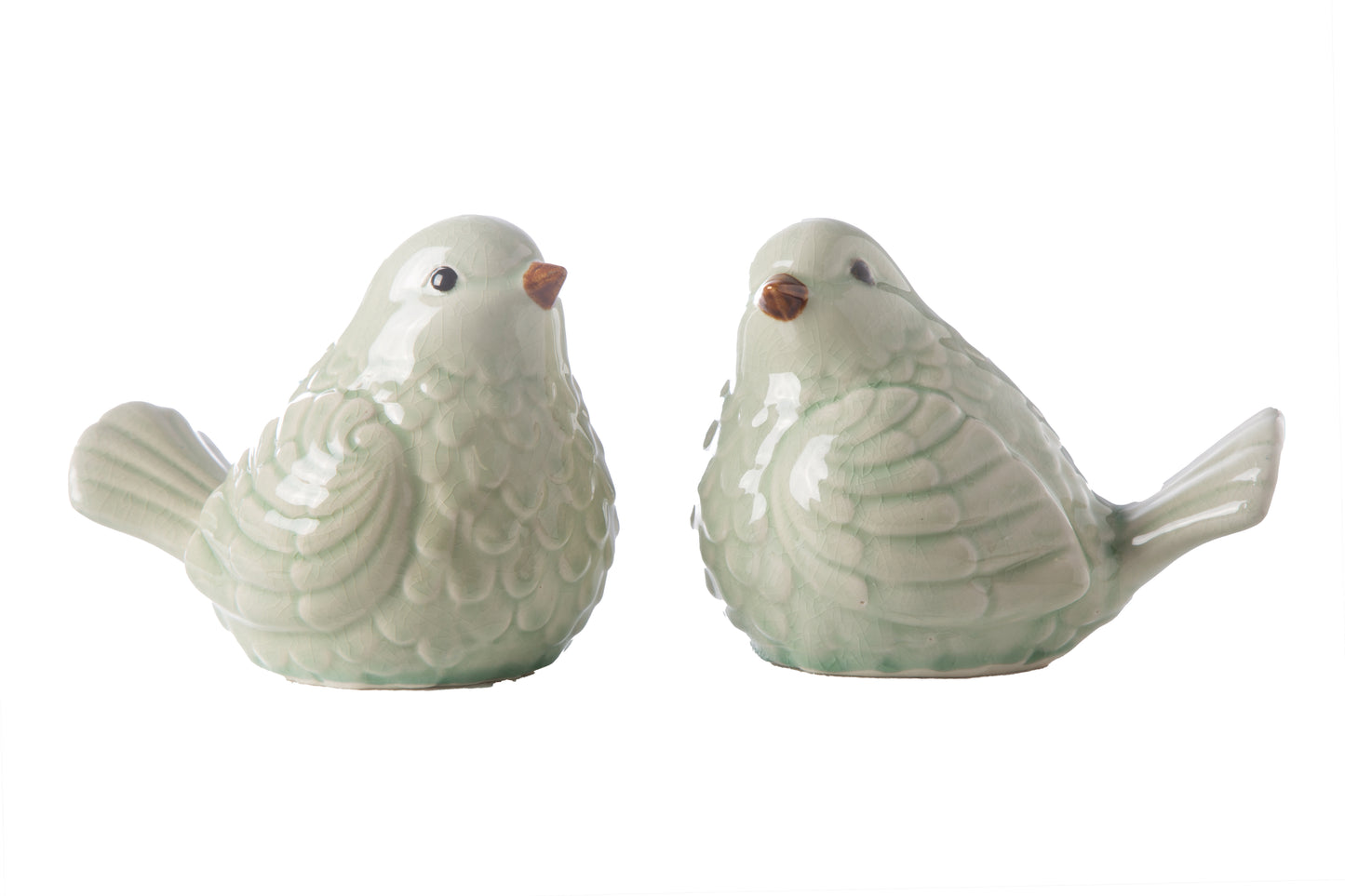 Porcelain Sitting Bird Figurine Gloss Finish Light Blue-6.00"H