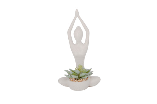 Polyresin Yoga Arms Raised Fake Plant Pot Light Gray-10.00"H