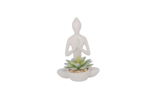 Polyresin Yoga Arms Crossed Fake Plant Pot Light Gray-7.75"H