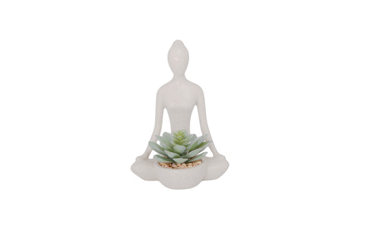 Polyresin Yoga Arms Down Fake Plant Pot Light Gray-7.75"H