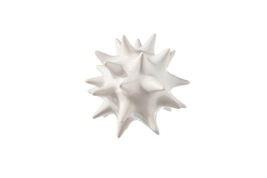 Ceramic Sea Urchin Tabletop Decor Gloss Finish White-5.75"H