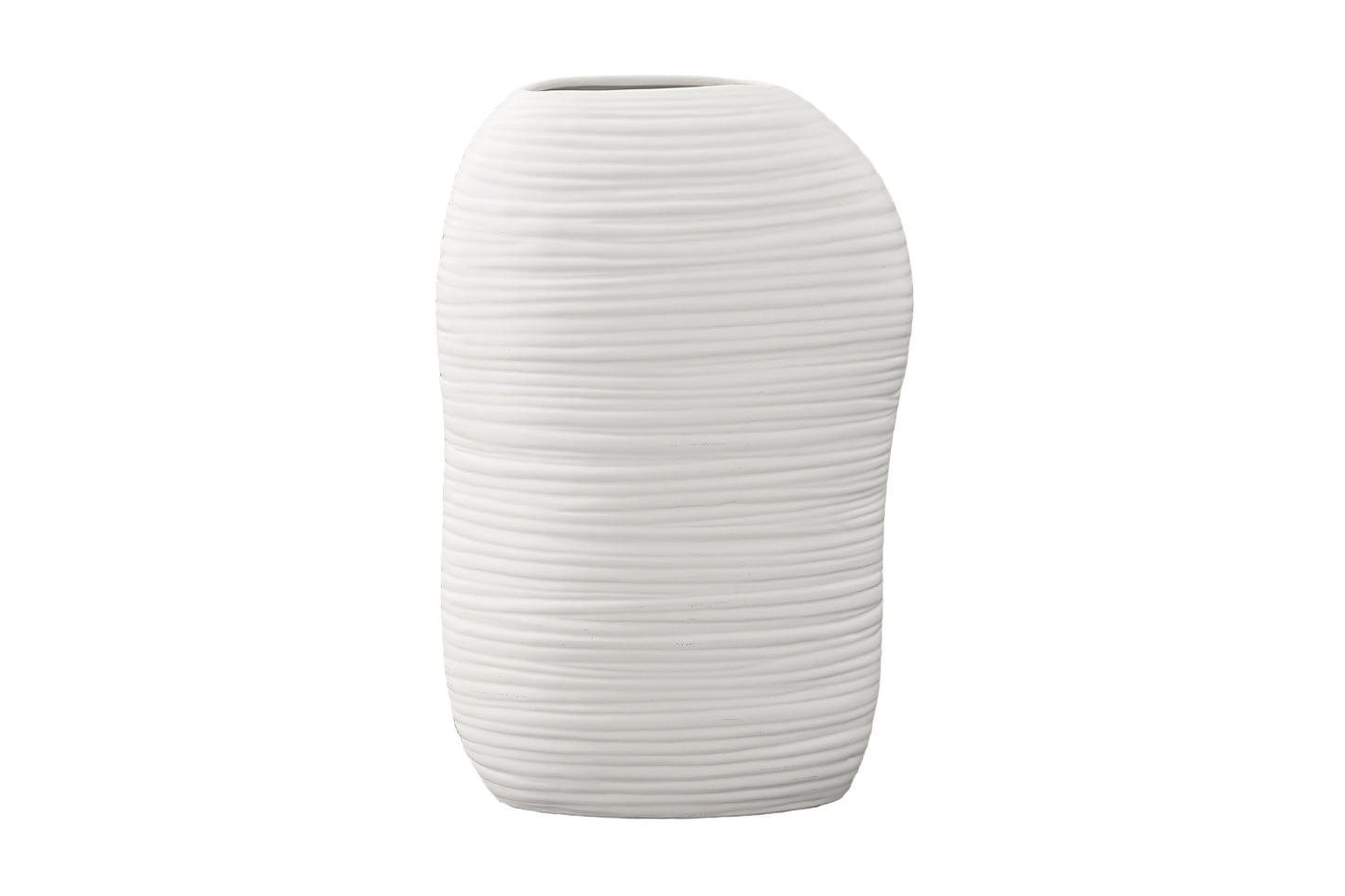 14" Ceramic Oval Tall Irregular Vase with Combed Design