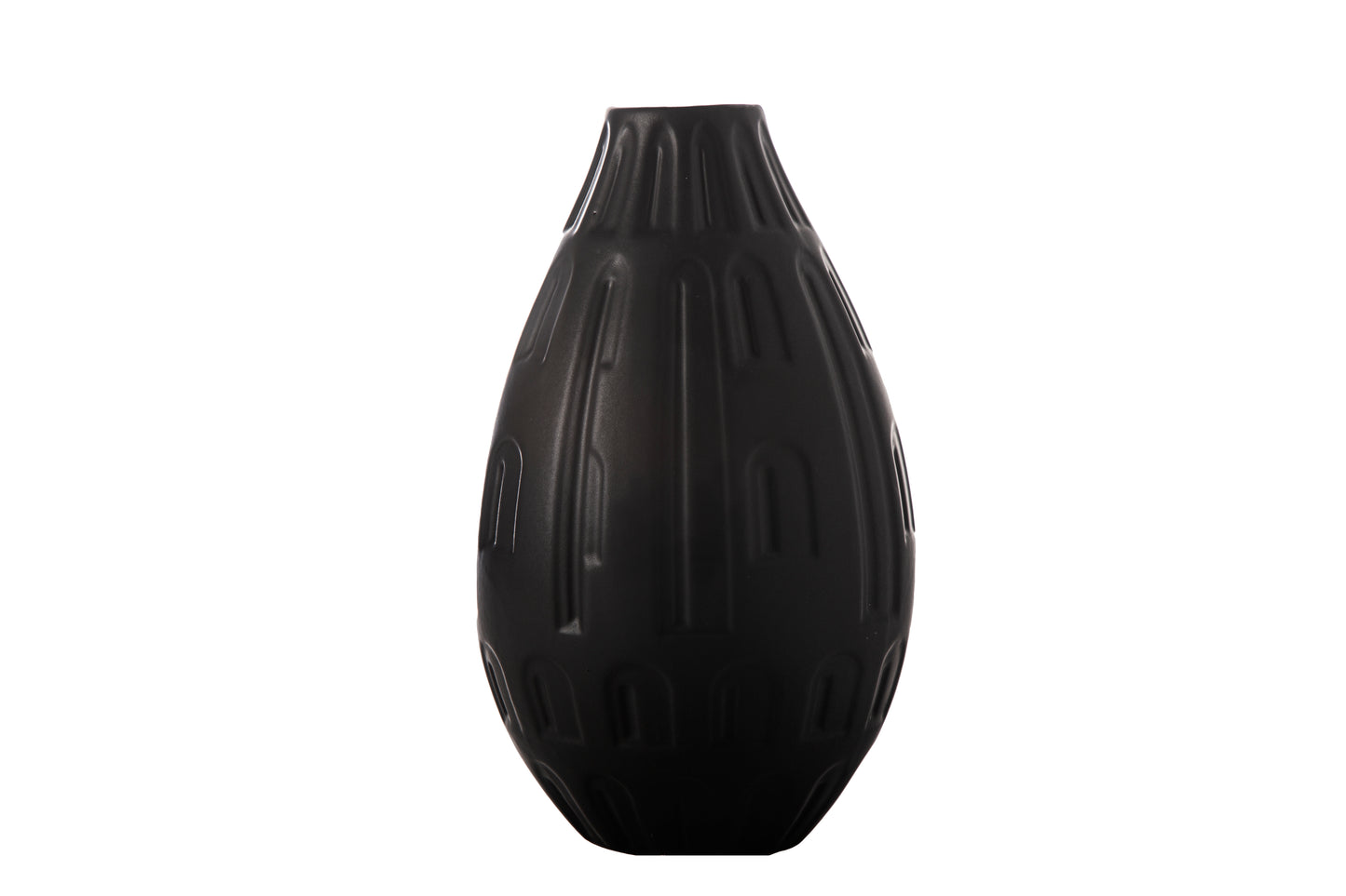 Ceramic Round Bellied Vase Matte Finish Black-9.00"H