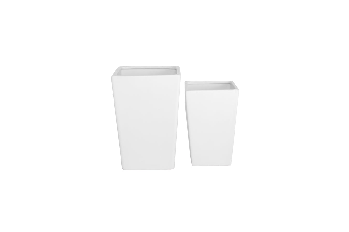 Ceramic Square Pot Matte Finish White-9.96"H