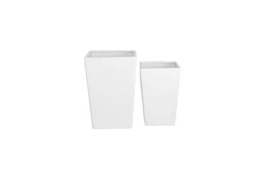 Ceramic Square Pot Matte Finish White-9.96"H