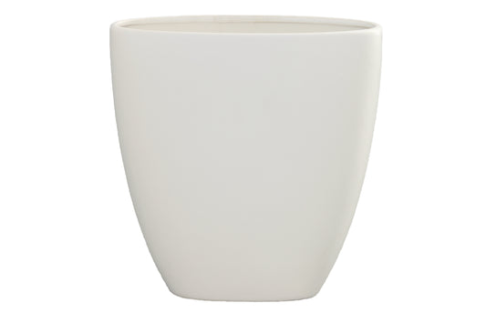 Ceramic Oval Pot  Matte Finish White-12.00"H