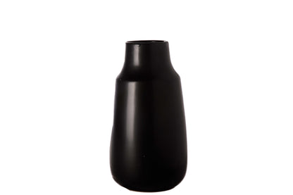 Ceramic Tall Round Bellied Vase Matte Finish Black-9.75"H