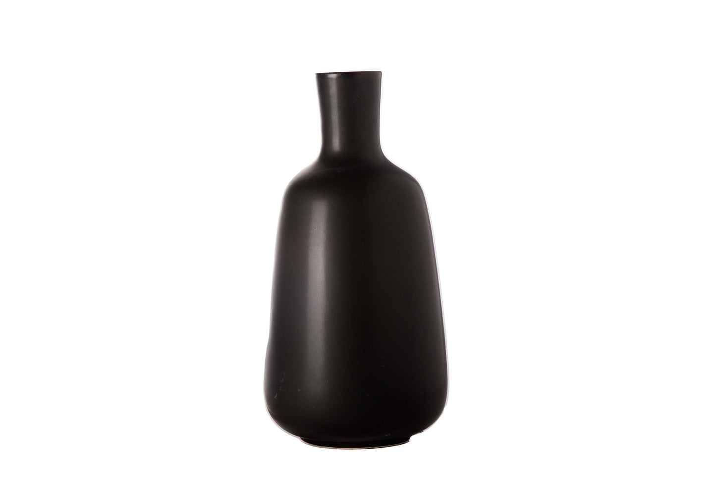 Ceramic Round Bellied Vase Matte Finish Black-8.00"H