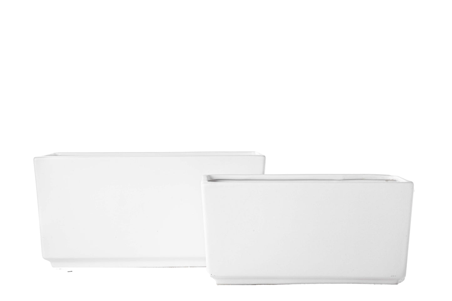 Ceramic Rectangle Pot Matte Finish White-6.25"H