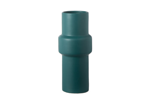 Ceramic Round Pipe Vase Matte Finish Pine Green-10.25"H