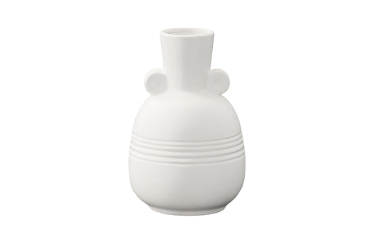 Ceramic Round Bellied Bottle Vase Matte Finish White-10.00"H