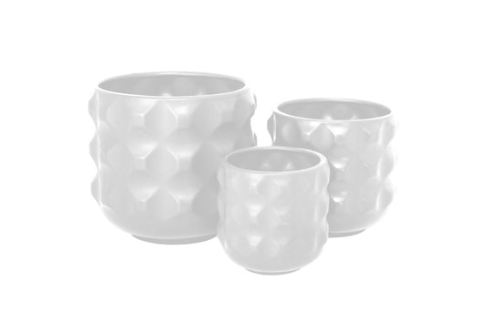 Ceramic Pot Set of Three Matte White-7.50"H