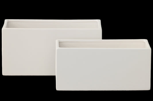 Ceramic Rectangle Pot Set of Two Matte Finish White-5.75"H