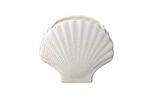 Porcelain Standing Open Clam Seashell Figurine Gloss Finish White-9.00"H