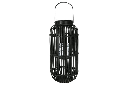 Wood Tall Round Lantern Painted Finish Black-22.00"H