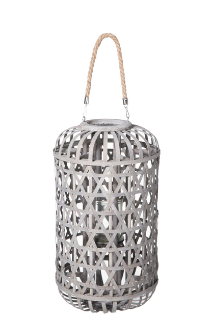 Wood Round Lantern Weathered Finish Wash Gray-28.00"H