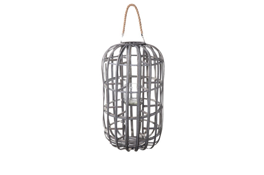 Wood Round Lantern Weathered Finish Wash Gray-23.25"H