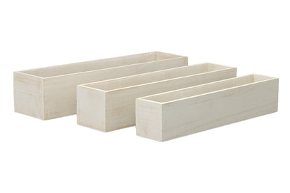 Wooden Rectangular Planter Set of Three Matte Finish White Wash-6.00"H