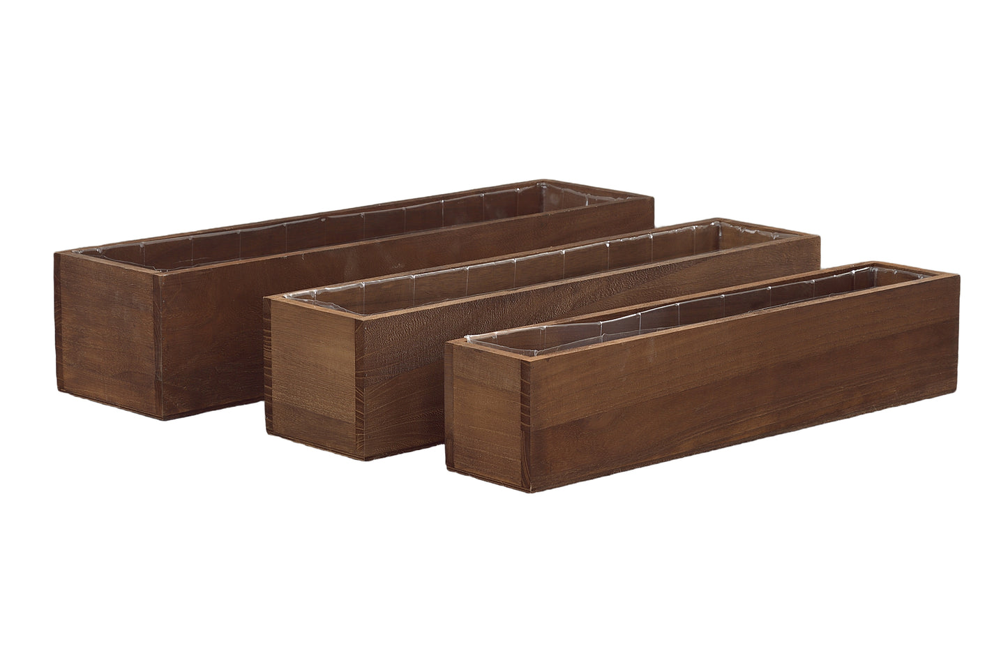 Wooden Rectangular Planter Set of Three Matte Finish White Wash-6.00"H