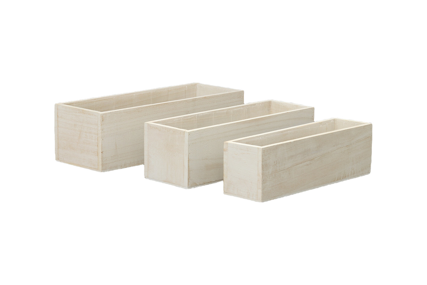 Wooden Rectangular Planter Set of Three Matte Finish White Wash-6.00"H