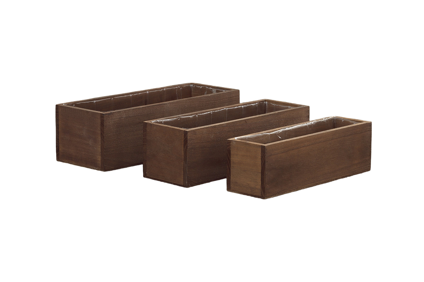 Wooden Rectangular Planter Set of Three Matte Finish White Wash-6.00"H