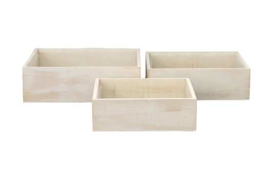 Wooden Square Planter Set of Three Matte Finish White Wash-5.50"H