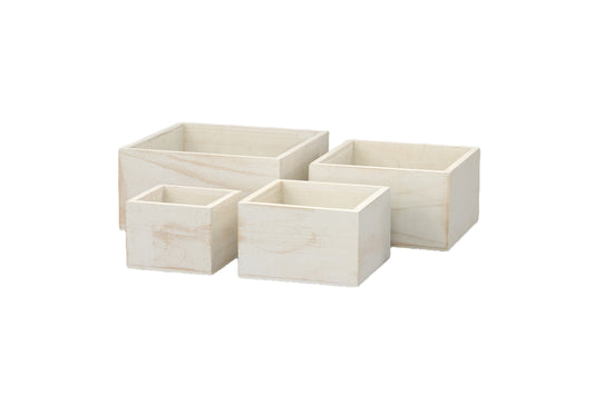 Wooden Square Planter Set of Four Matte Finish