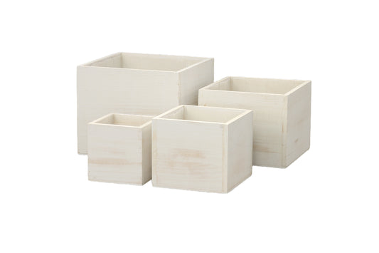 Wooden Square Planter Set of Four Matte Finish