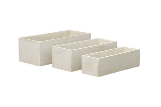 Wooden Rectangular Planter Set of Three Matte Finish White Wash-6.50"H