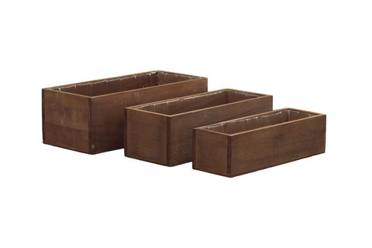 Wooden Rectangular Planter Set of Three Matte Finish White Wash-6.50"H