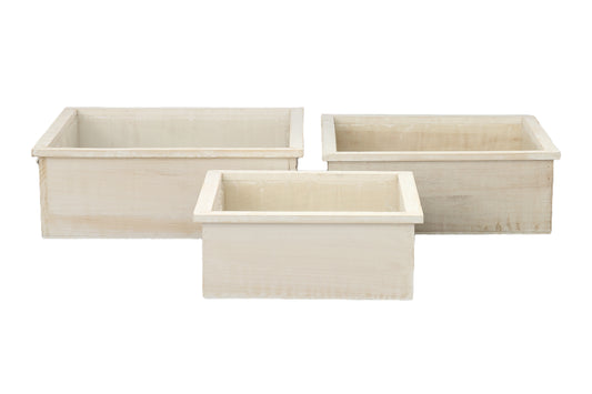 Wooden Square Planter Set of Three Matte Finish White Wash-6.50"H