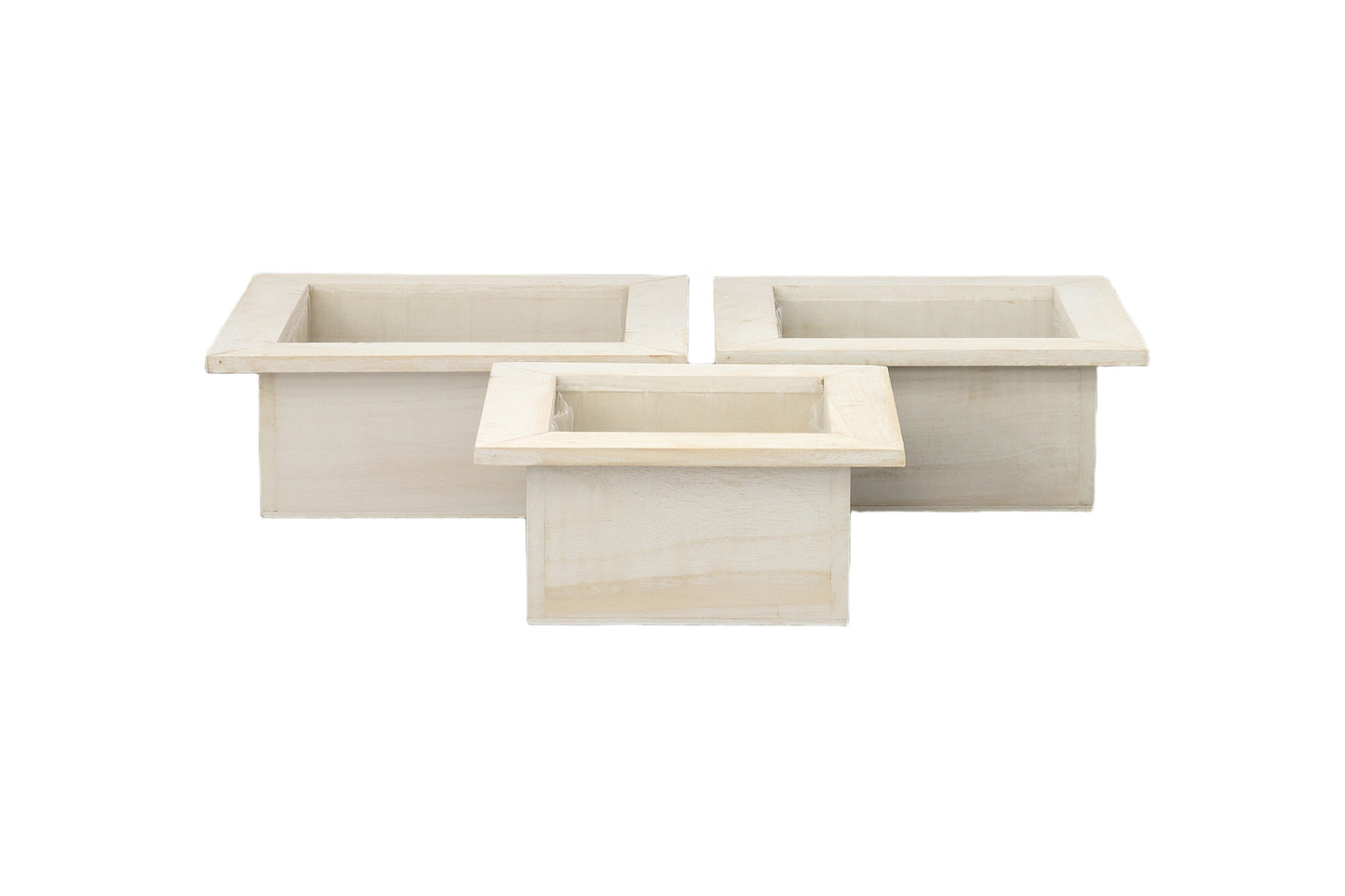 Wooden Square Planter Set of Three Matte Finish