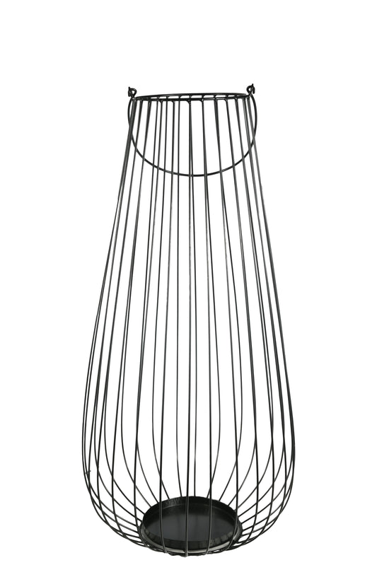 Metal Round Bellied Lantern Painted Finish Black-23.75"H