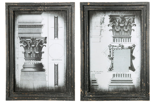 Wood Rectangle Wall Art on Black Distressed Frame with Glass Assortment of Two Painted Finish Black