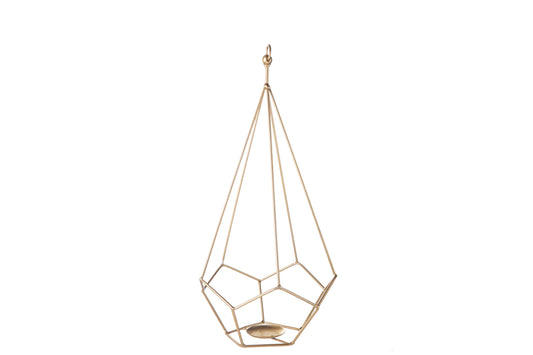 Metal Octagon Candle Holder Metallic Finish Gold-8.00"H