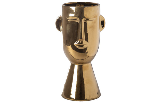 Ceramic Head Pot Gloss Finish Gold-10.00"H