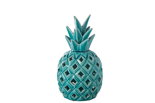 Ceramic Pineapple Figurine Gloss Finish Teal Blue-9.25"H