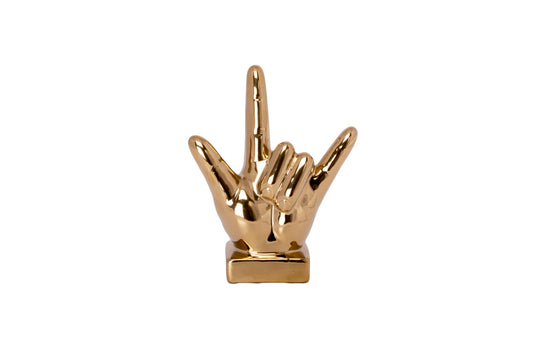 Ceramic Hand Signal Sculpture Gloss Finish Gold-9.00"H