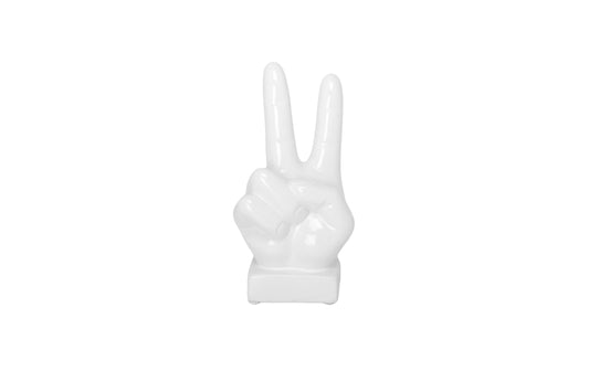 Ceramic Hand Signal Sculpture Gloss Finish White-9.00"H