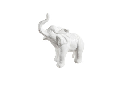 Ceramic Standing Elephant Gloss Finish White-9.00"H