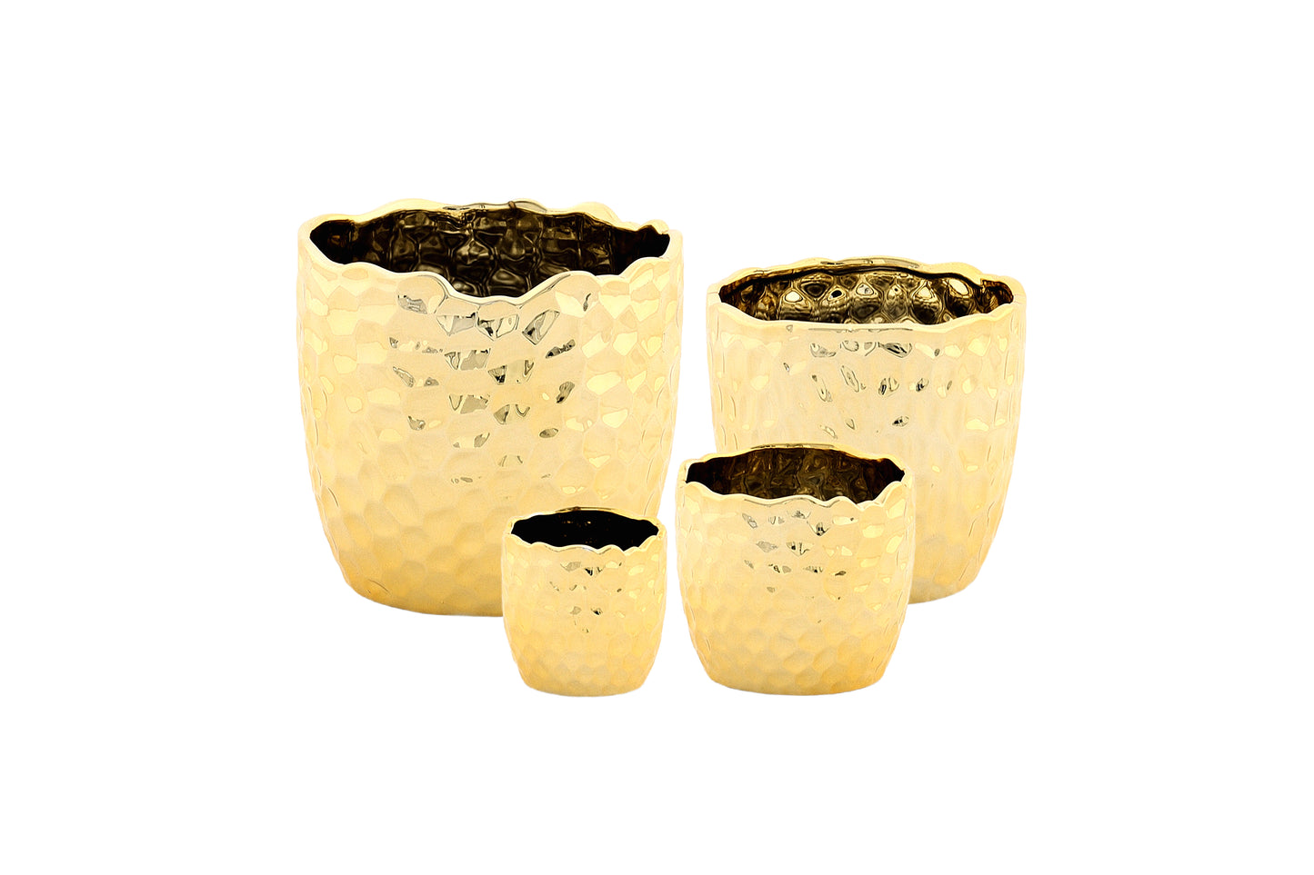 Ceramic Round Pot Set of Four Gloss Finish Gold-6.00"H