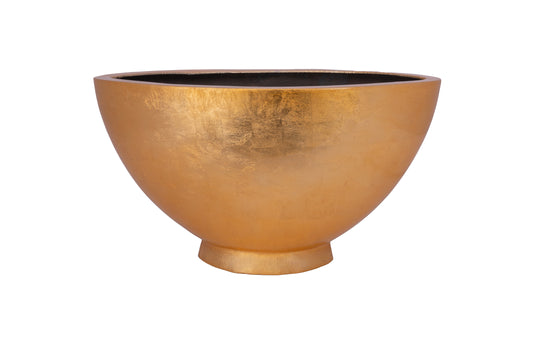 Polystone Gold leaf Planter Boat Shape Planter with Base Finish Gold-13.00"H