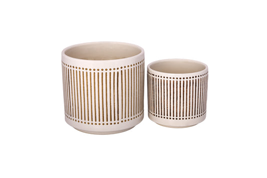 Ceramic Round Planter Set Of Two  Gloss Finish Reactive White-7.00"H -120