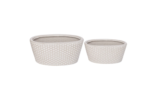 Ceramic Oval Planter Set Of Two  Gloss FinishReactive White-5.25"H